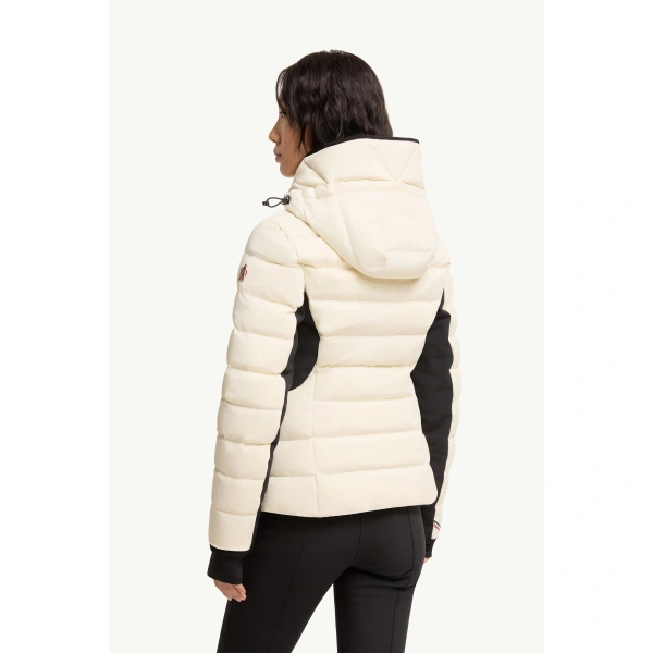 Moncler Lamouras Hooded Down Ski Jacket in White Ivory, view 5 | Women's Ski Jackets | Coveti