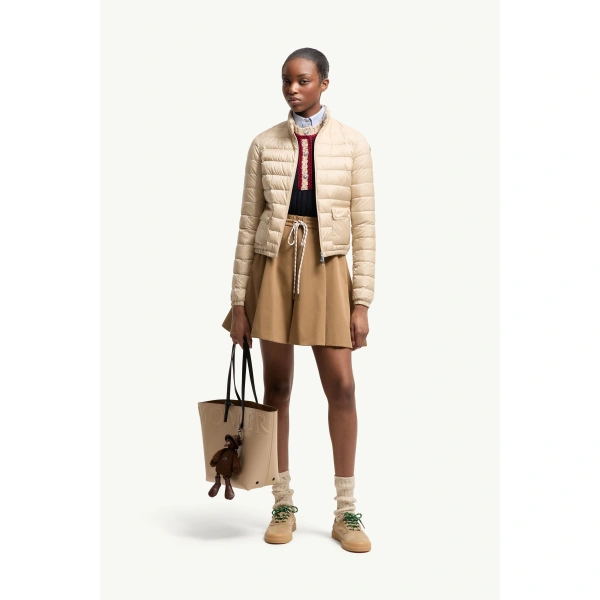 Moncler Lans Packable Short Down Jacket in Beige, view 2 | Women's Puffer Jackets | Coveti