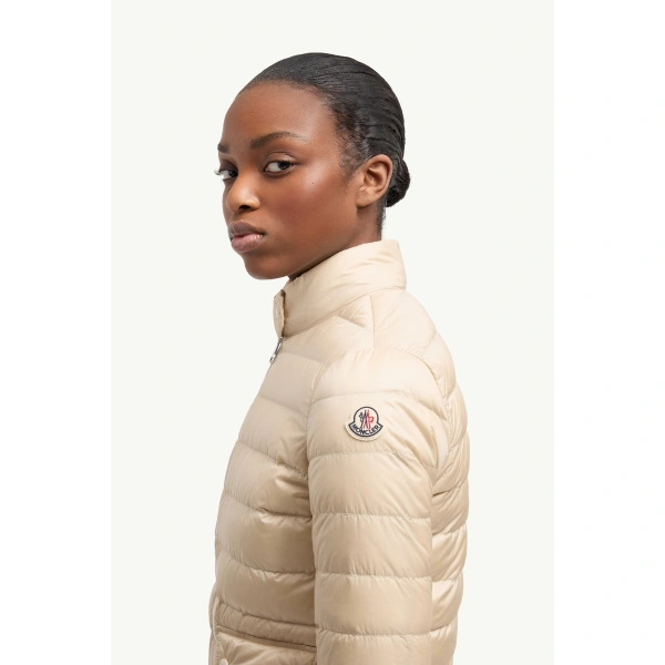 Moncler Lans Packable Short Down Jacket in Beige, view 3 | Women's Puffer Jackets | Coveti