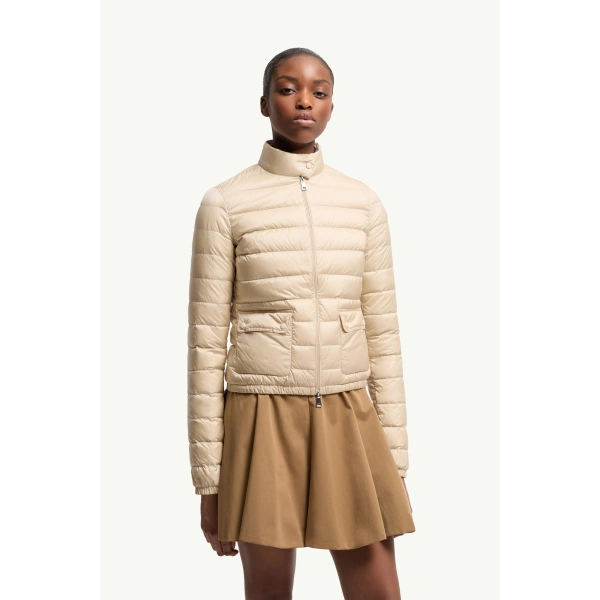 Moncler Lans Packable Short Down Jacket in Beige, view 4 | Women's Puffer Jackets | Coveti