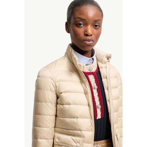 Moncler Lans Packable Short Down Jacket in Beige, view 6 | Women's Puffer Jackets | Coveti