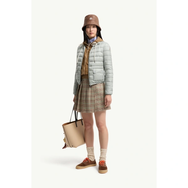 Moncler Lans Packable Short Down Jacket in Gray, view 2 | Women's Puffer Jackets | Coveti