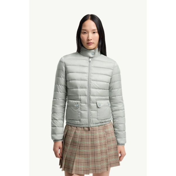 Moncler Lans Packable Short Down Jacket in Gray, view 4 | Women's Puffer Jackets | Coveti