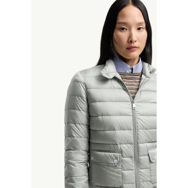 Moncler Lans Packable Short Down Jacket in Gray, view 6 | Women's Puffer Jackets | Coveti
