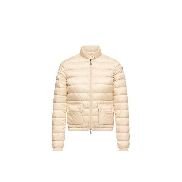 Moncler Lans Packable Short Down Jacket in Light Beige | Women's Puffer Jackets | Coveti
