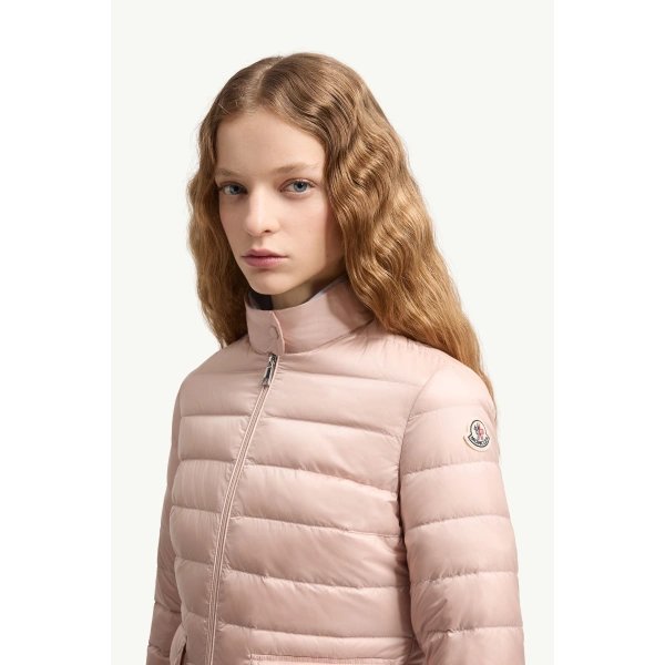 Moncler Lans Packable Short Down Jacket in Light Pink, view 3 | Women's Puffer Jackets | Coveti