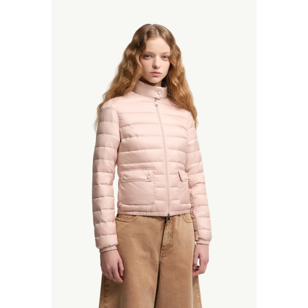Moncler Lans Packable Short Down Jacket in Light Pink, view 4 | Women's Puffer Jackets | Coveti