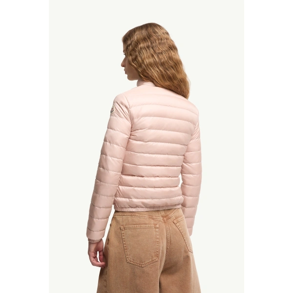 Moncler Lans Packable Short Down Jacket in Light Pink, view 5 | Women's Puffer Jackets | Coveti