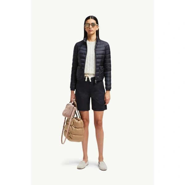 Moncler Lans Packable Short Down Jacket in Night Blue, view 2 | Women's Puffer Jackets | Coveti