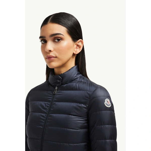 Moncler Lans Packable Short Down Jacket in Night Blue, view 3 | Women's Puffer Jackets | Coveti