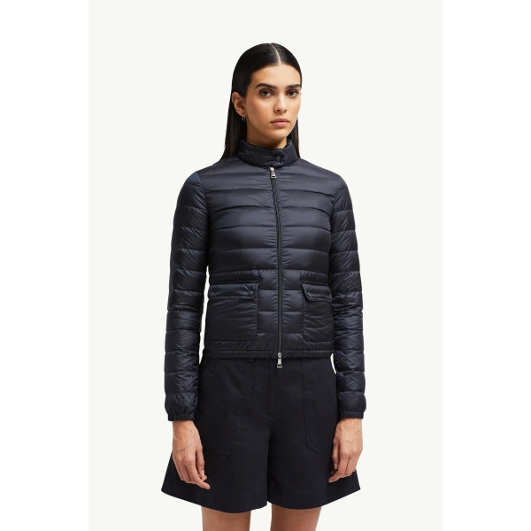 Moncler Lans Packable Short Down Jacket in Night Blue, view 4 | Women's Puffer Jackets | Coveti