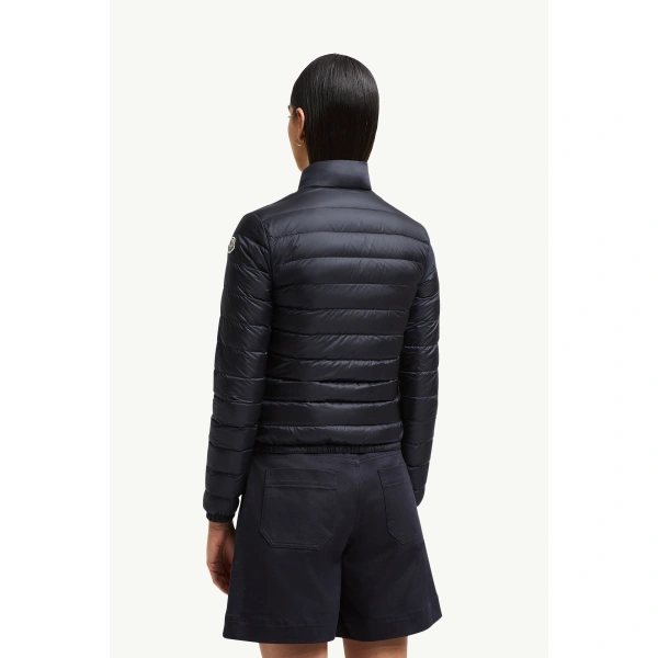 Moncler Lans Packable Short Down Jacket in Night Blue, view 5 | Women's Puffer Jackets | Coveti