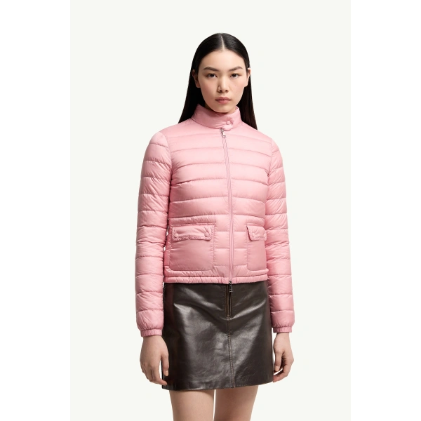 Moncler Lans Packable Short Down Jacket in Rose Pink, view 4 | Women's Puffer Jackets | Coveti