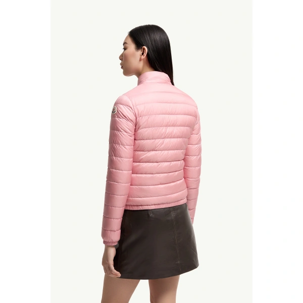 Moncler Lans Packable Short Down Jacket in Rose Pink, view 5 | Women's Puffer Jackets | Coveti