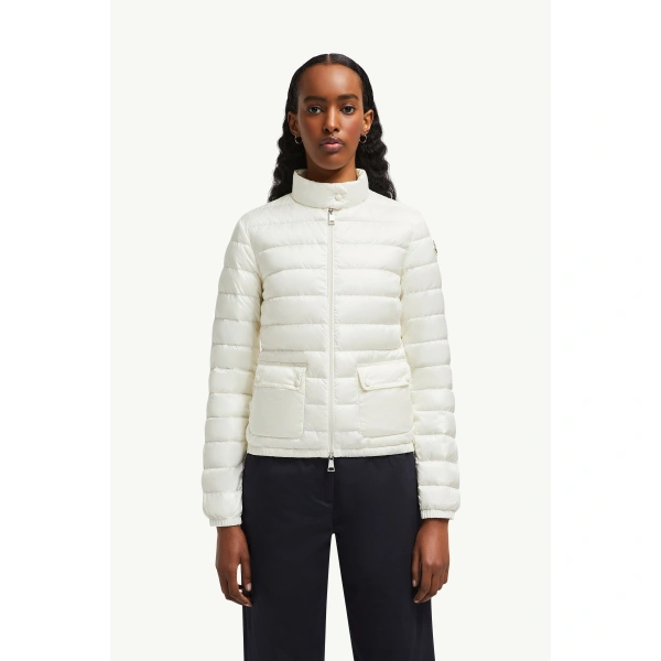 Moncler Lans Packable Short Down Jacket in White, view 4 | Women's Puffer Jackets | Coveti