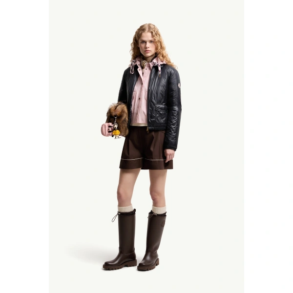 Moncler Lanset Packable Short Down Shirt Jacket in Navy Blue, view 2 | Women's Puffer Jackets | Coveti
