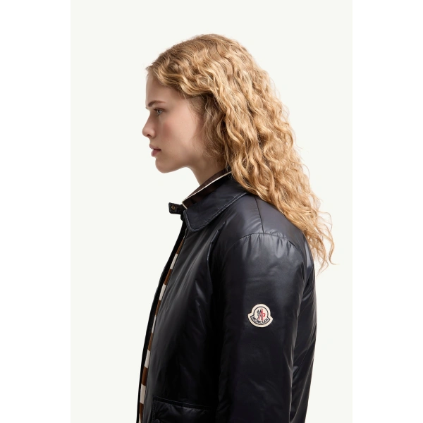 Moncler Lanset Packable Short Down Shirt Jacket in Navy Blue, view 3 | Women's Puffer Jackets | Coveti