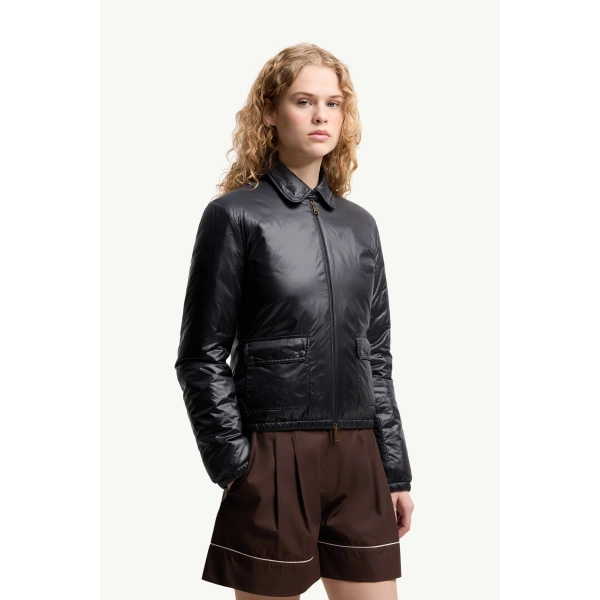 Moncler Lanset Packable Short Down Shirt Jacket in Navy Blue, view 4 | Women's Puffer Jackets | Coveti