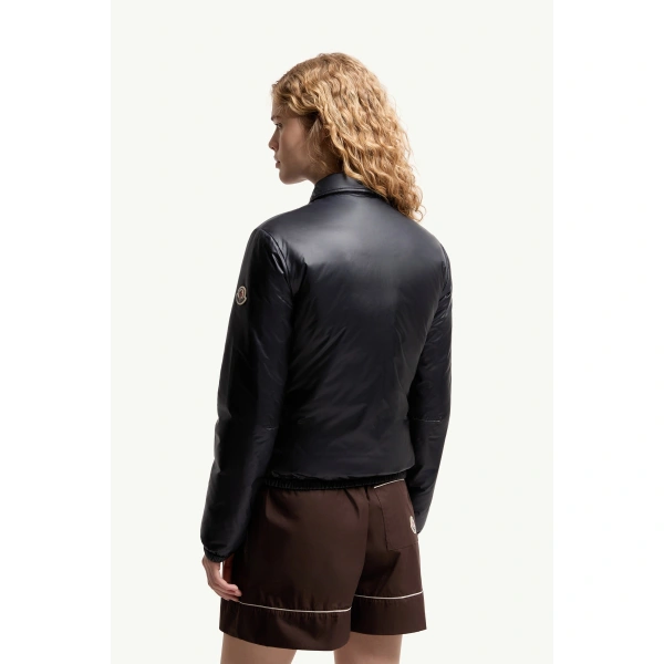Moncler Lanset Packable Short Down Shirt Jacket in Navy Blue, view 5 | Women's Puffer Jackets | Coveti