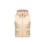 Moncler Lansette Short Longue Saison Down Gilet in Light Beige | Women's Vests and Gilets | Coveti