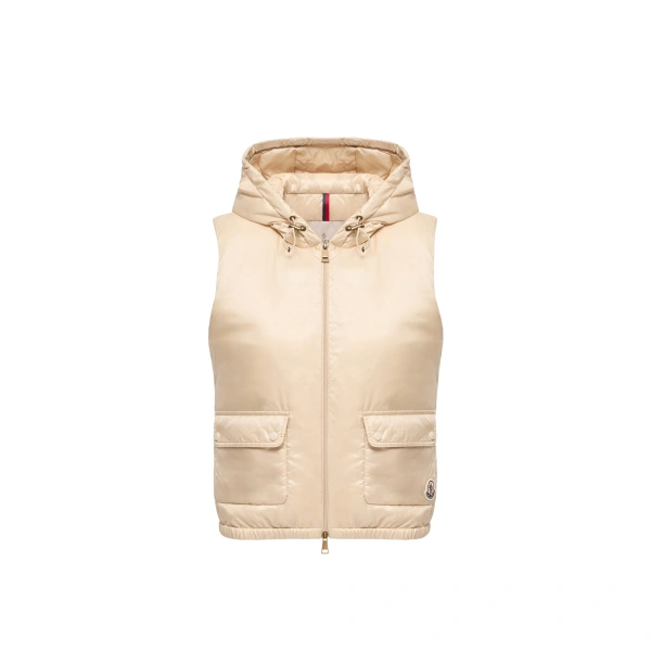Lansette Short Longue Saison Down Gilet in Light Beige