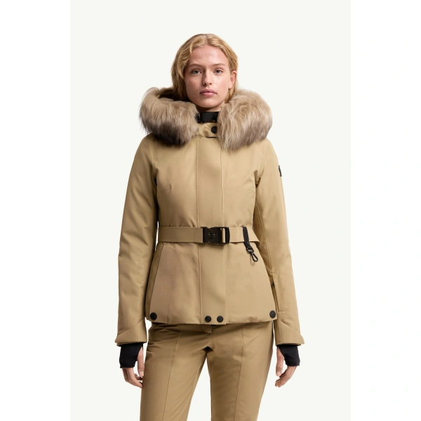 Moncler Laplance GORE-TEX Shearling-Trimmed Hooded Insulated Ski Jacket in Beige, view 4 | Women's Ski Jackets | Coveti