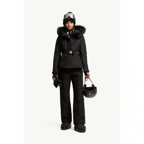 Moncler Laplance GORE-TEX Shearling-Trimmed Hooded Insulated Ski Jacket in Black, view 2 | Women's Ski Jackets | Coveti