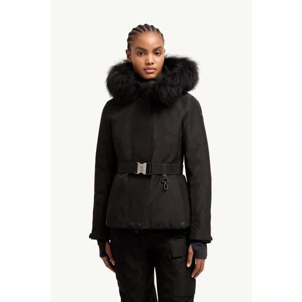 Moncler Laplance GORE-TEX Shearling-Trimmed Hooded Insulated Ski Jacket in Black, view 4 | Women's Ski Jackets | Coveti