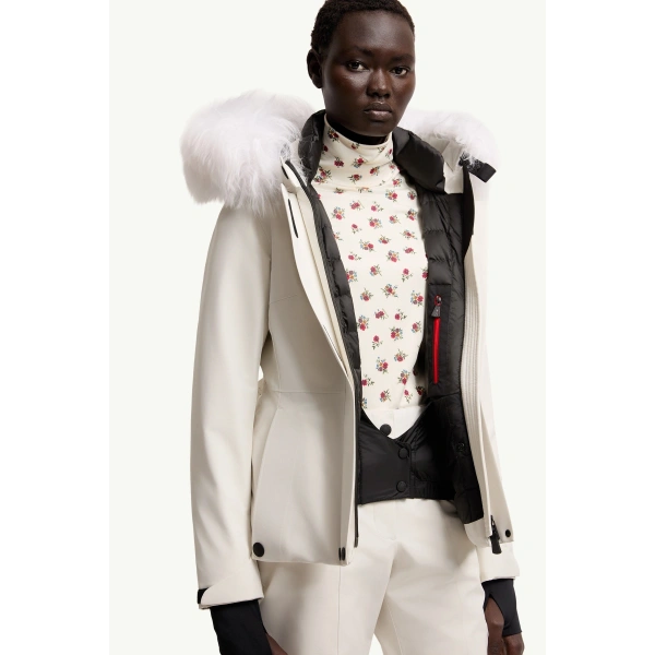 Moncler Laplance GORE-TEX Shearling-Trimmed Hooded Insulated Ski Jacket in White, view 6 | Women's Ski Jackets | Coveti
