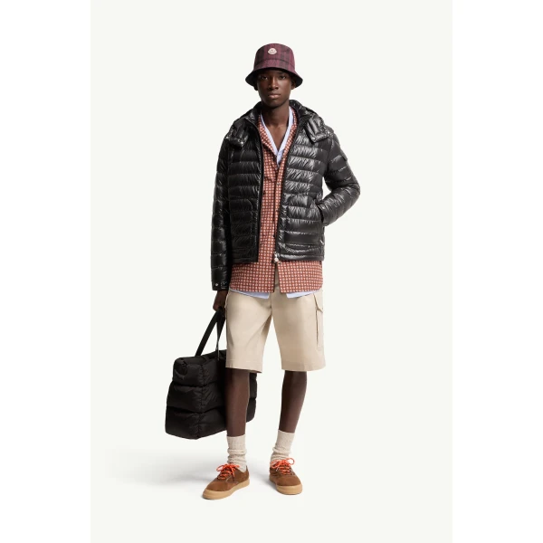 Moncler Lauros Hooded Short Down Jacket in Black, view 2 | Men's Jackets | Coveti
