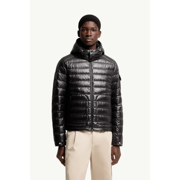 Moncler Lauros Hooded Short Down Jacket in Black, view 4 | Men's Jackets | Coveti