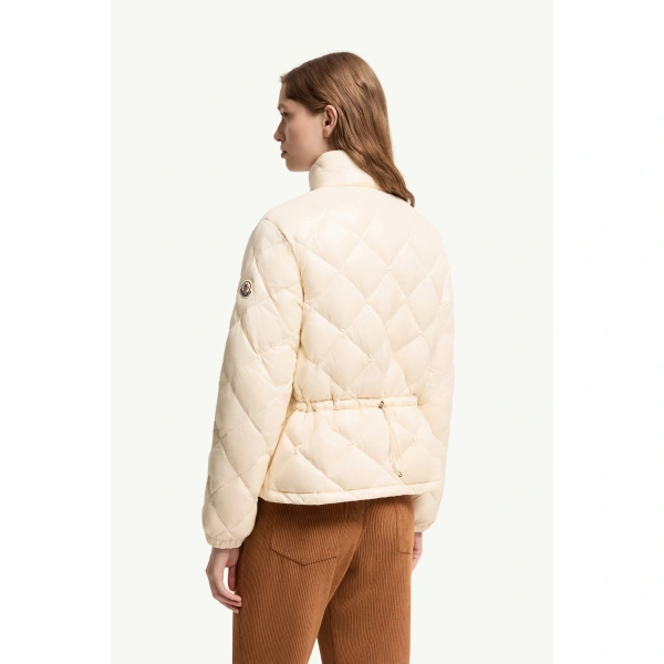 Moncler Lavaret Short Down Jacket in White Ivory, view 5 | Women's Puffer Jackets | Coveti