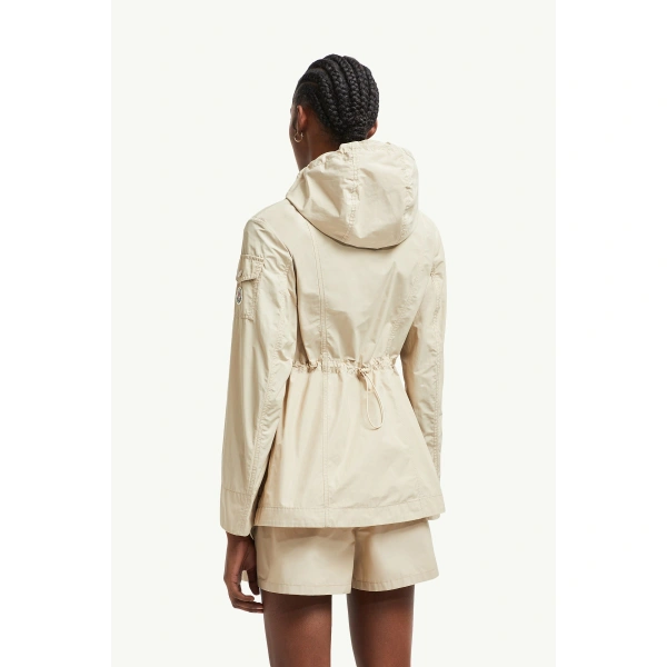 Moncler Leandro Hooded Parka Jacket in Beige, view 5 | Women's Puffer and Down Coats | Coveti