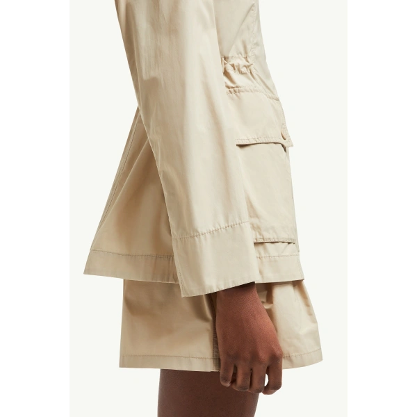 Moncler Leandro Hooded Parka Jacket in Beige, view 6 | Women's Puffer and Down Coats | Coveti