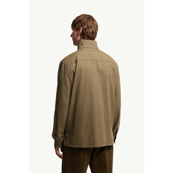 Moncler Leather Logo Cotton Jacket in Olive Green, view 5 | Men's Jackets | Coveti