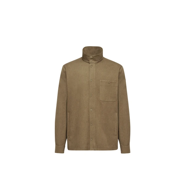Moncler Leather Logo Cotton Jacket in Olive Green | Men's Jackets | Coveti