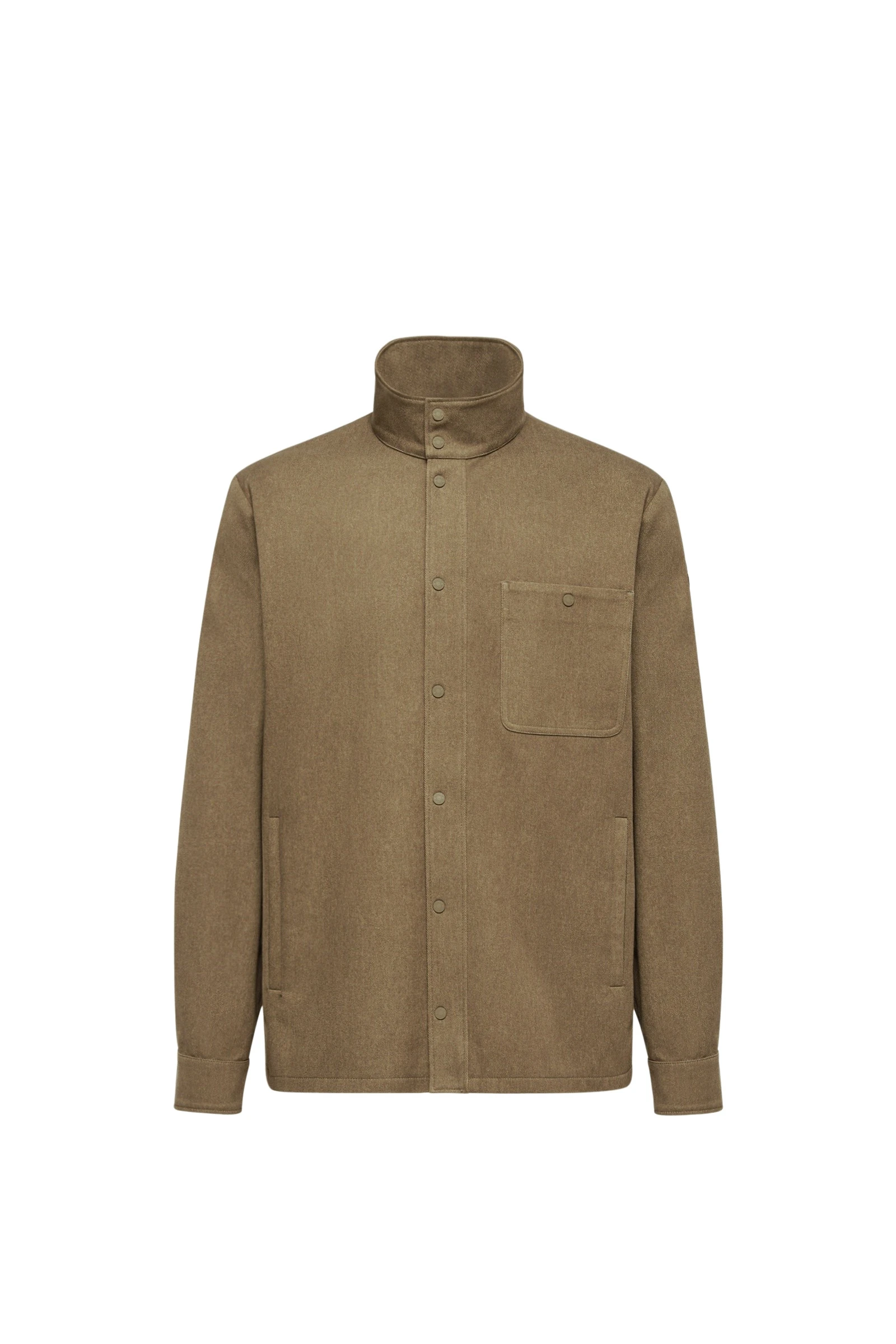 Moncler Leather Logo Cotton Jacket in Olive Green Moncler Leather Logo Cotton Jacket in Olive Green | Men's Jackets | Coveti