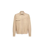 Moncler Leather Logo Cotton Shirt Jacket in Beige Moncler Leather Logo Cotton Shirt Jacket in Beige | Men's Jackets | Coveti