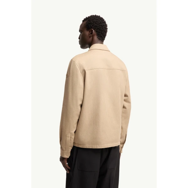 Moncler Leather Logo Cotton Shirt Jacket in Beige, view 5 | Men's Jackets | Coveti
