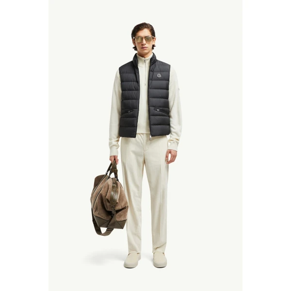 Moncler Lechtal Down Gilet in Black, view 2 | Men's Jackets | Coveti