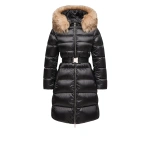 Moncler Leersies Shearling Trimmed Hooded Long Down Coat in Black | Women's Puffer and Down Coats | Coveti