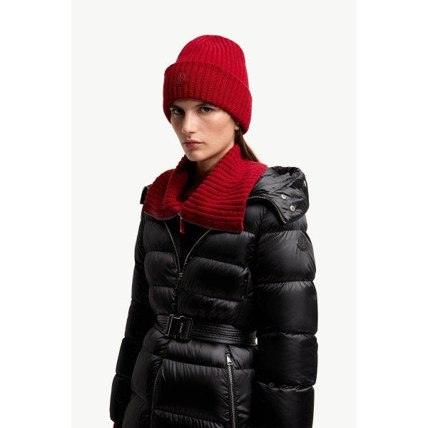 Moncler Leersies Shearling Trimmed Hooded Long Down Coat in Black, view 3 | Women's Puffer and Down Coats | Coveti