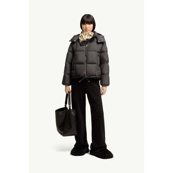 Moncler Legerete Square-Quilted Hooded Short Down Jacket in Black, view 2 | Women's Puffer Jackets | Coveti