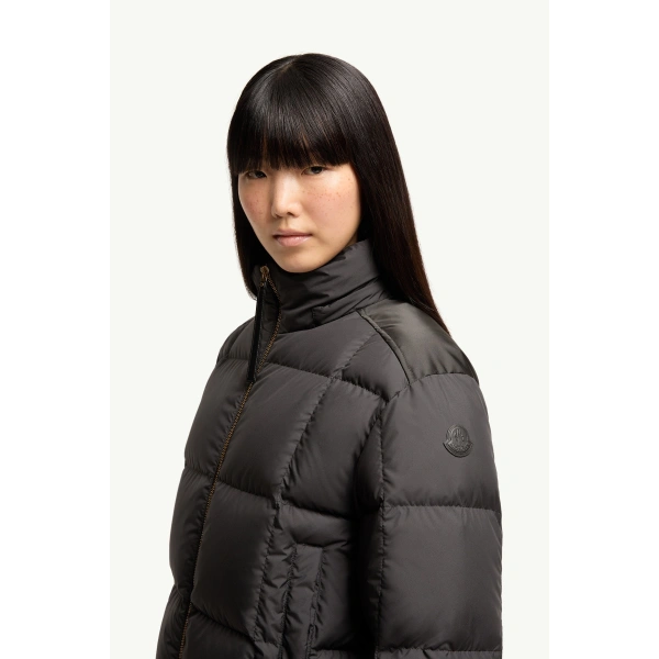 Moncler Legerete Square-Quilted Hooded Short Down Jacket in Black, view 3 | Women's Puffer Jackets | Coveti