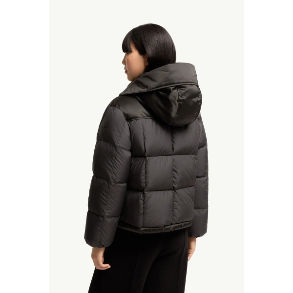 Moncler Legerete Square-Quilted Hooded Short Down Jacket in Black, view 5 | Women's Puffer Jackets | Coveti