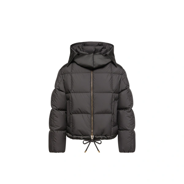Legerete Square-Quilted Hooded Short Down Jacket in Black