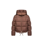 Moncler Legerete Square-Quilted Hooded Short Down Jacket in Brown | Women's Puffer Jackets | Coveti