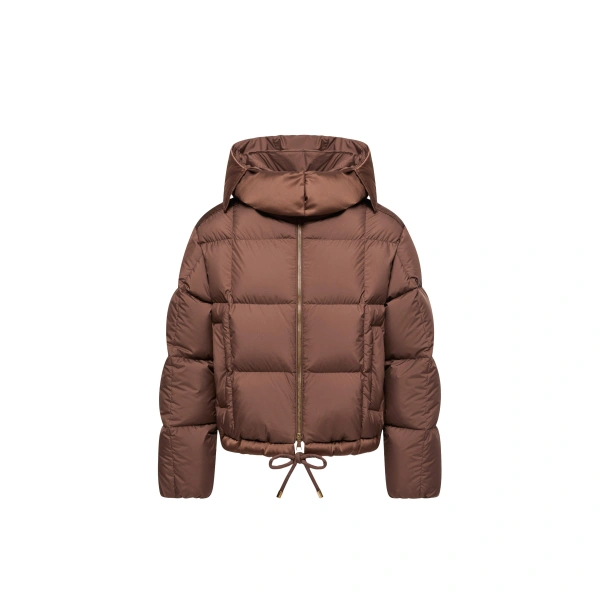 Legerete Square-Quilted Hooded Short Down Jacket in Brown