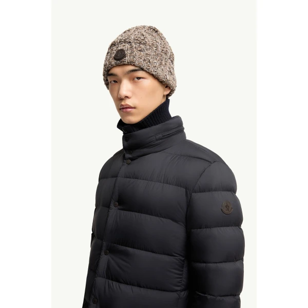 Moncler Lencoise Hooded Long Down Jacket in Dark Blue, view 3 | Men's Coats | Coveti