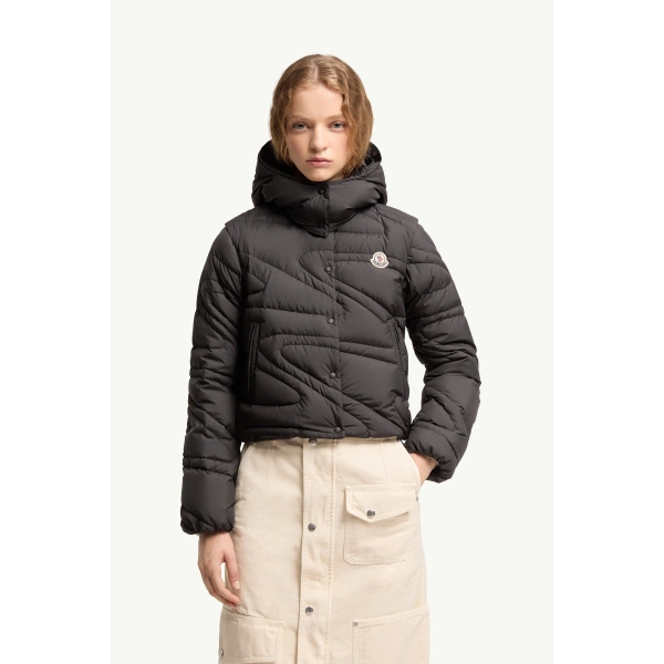 Moncler Leona 2-in-1 Hooded Short Down Jacket in Black, view 4 | Women's Puffer Jackets | Coveti